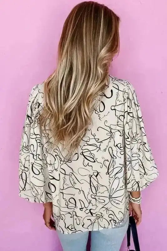 Blouses Abstract Elegance Puffed Sleeve Blouse