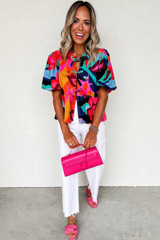 Blouses Abstract Floral Babydoll Blouse