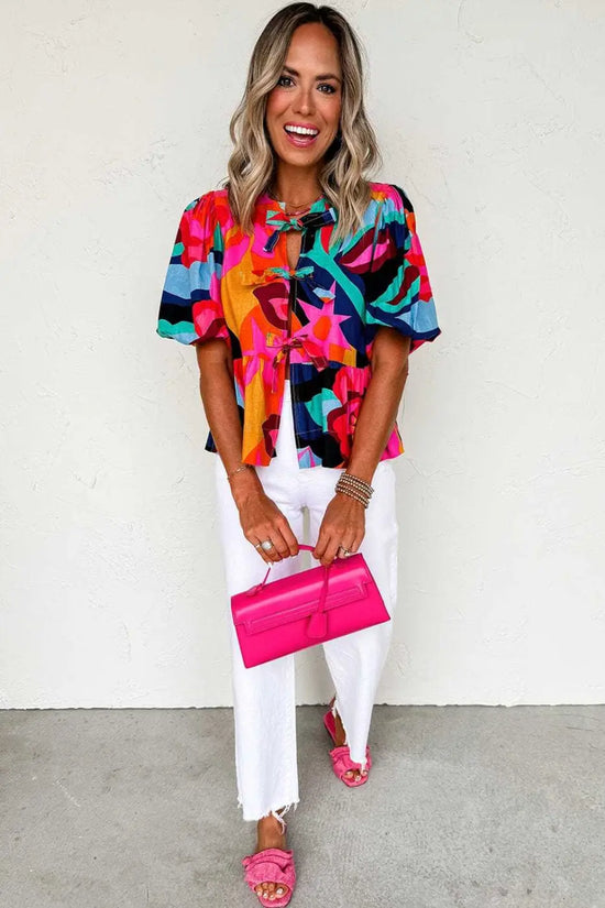 Abstract floral babydoll blouse blouses