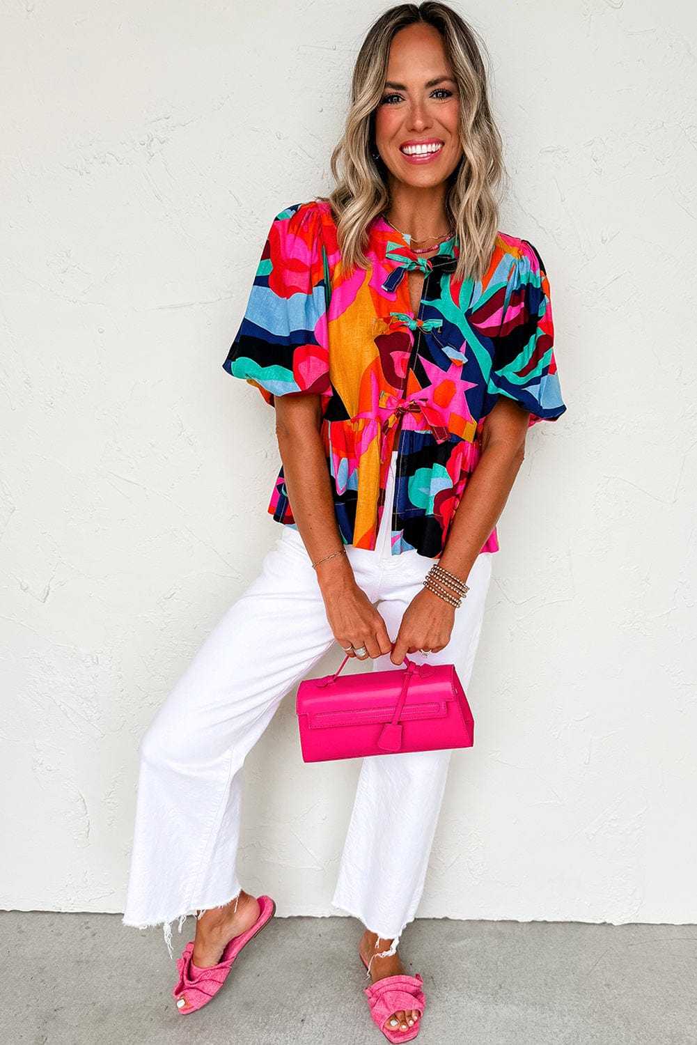Blouses Abstract Floral Babydoll Blouse