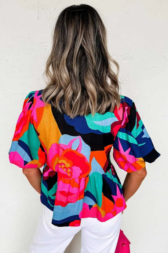 Abstract floral babydoll blouse blouses