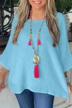 Blouses Aruba Blue / S / 100%Cotton BreezyWave Crinkle Blouse