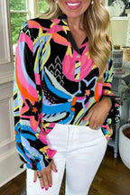 Blouses Black / S / 100%Polyester Ethereal Patterns Ruffled V-Neck Blouse