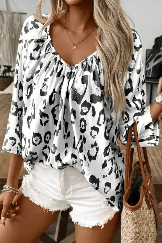 Blouses Black / S / 100%Polyester Leopard Luxe Accent Blouse