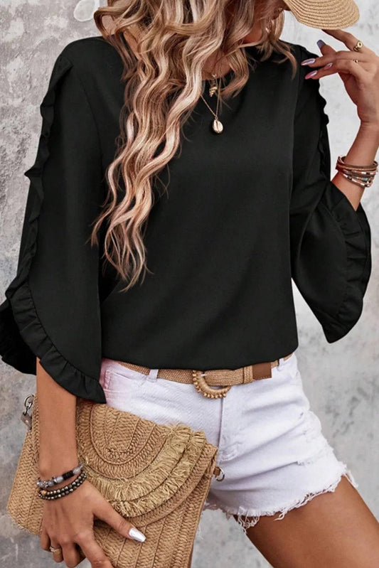 Blouses Black / S / 100%Polyester Ruffle Grace Luxe Blouse