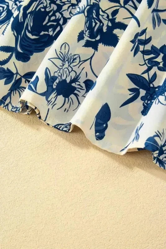 Blouses Blue Flora Flounce Blouse