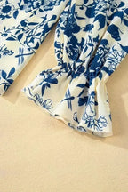 Blouses Blue Flora Flounce Blouse