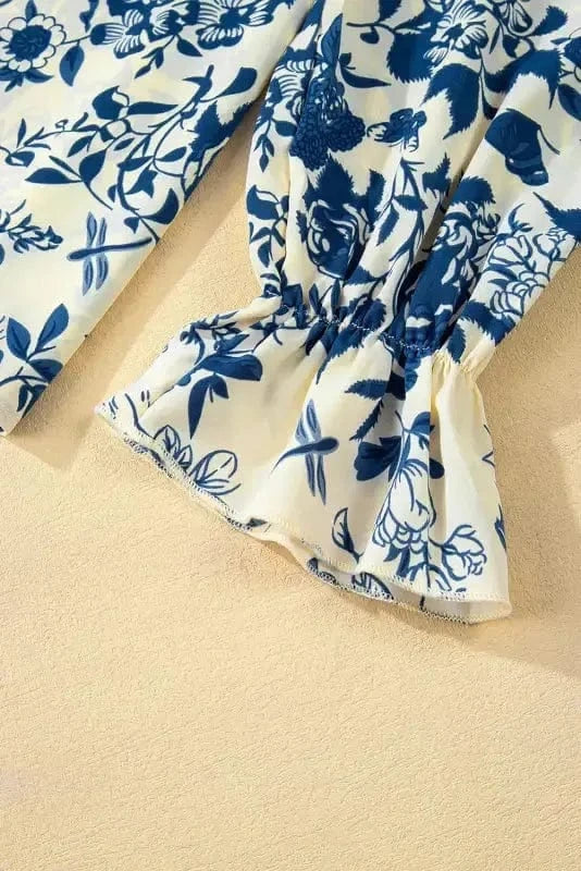 Blouses Blue Flora Flounce Blouse