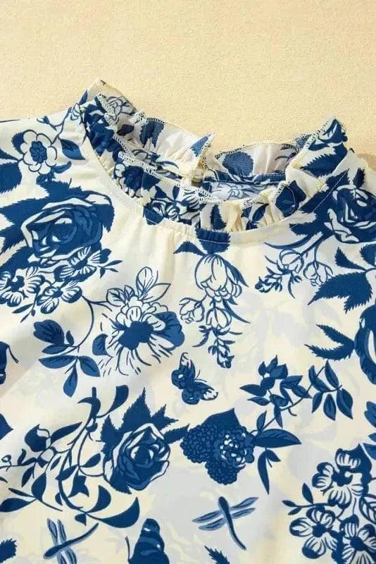 Blouses Blue Flora Flounce Blouse