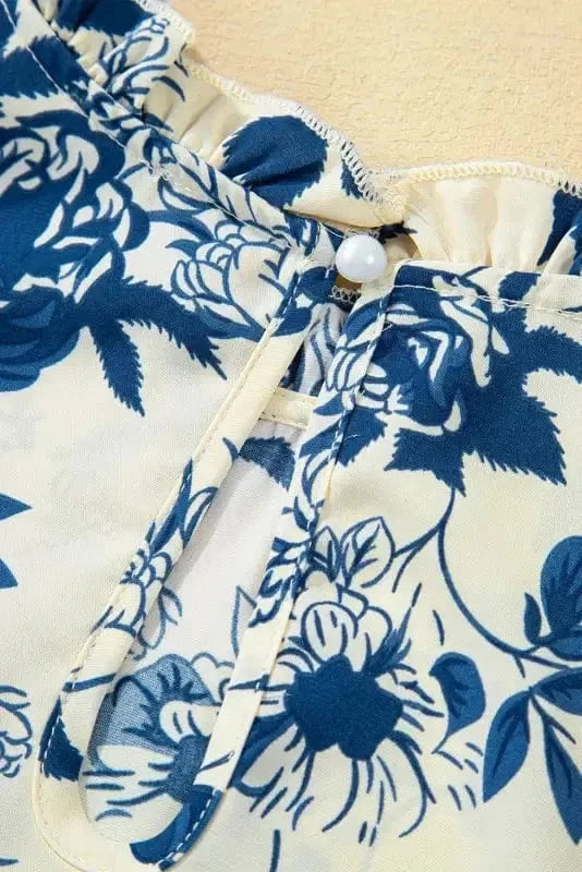 Blouses Blue Flora Flounce Blouse
