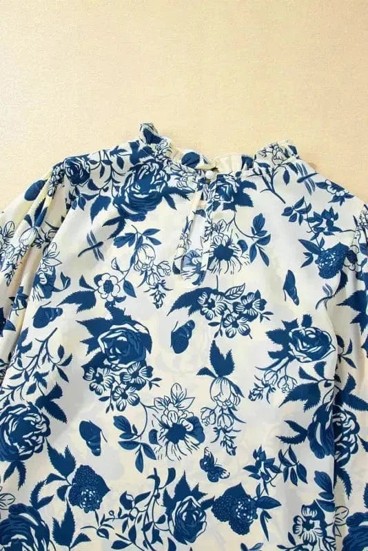 Blouses Blue Flora Flounce Blouse