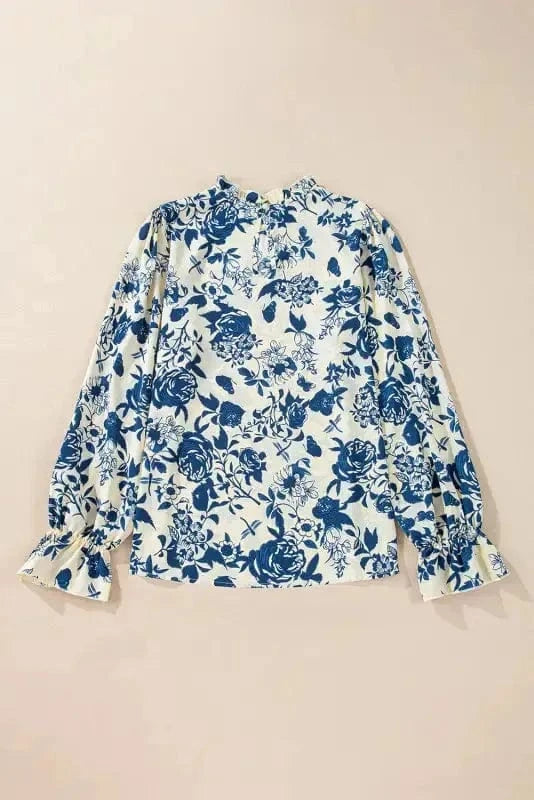 Blouses Blue Flora Flounce Blouse