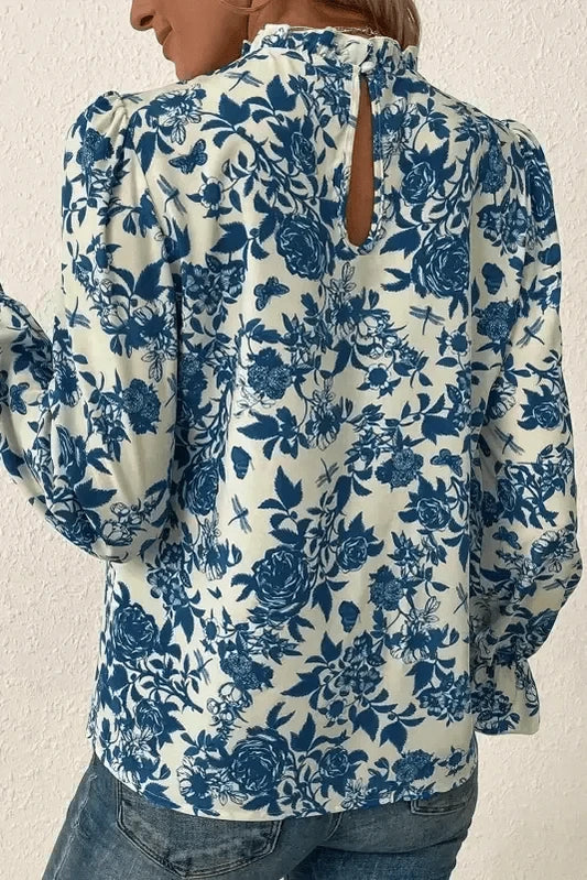 Blouses Blue Flora Flounce Blouse