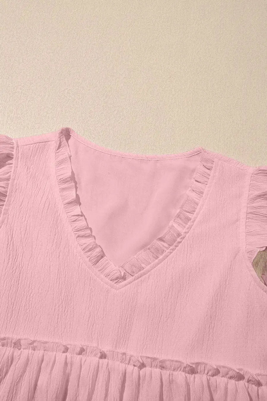 Light pink Ruffle Trim Flowy Top Women UK styled as a breezy vacation casual summer outfit — Fashionfitz