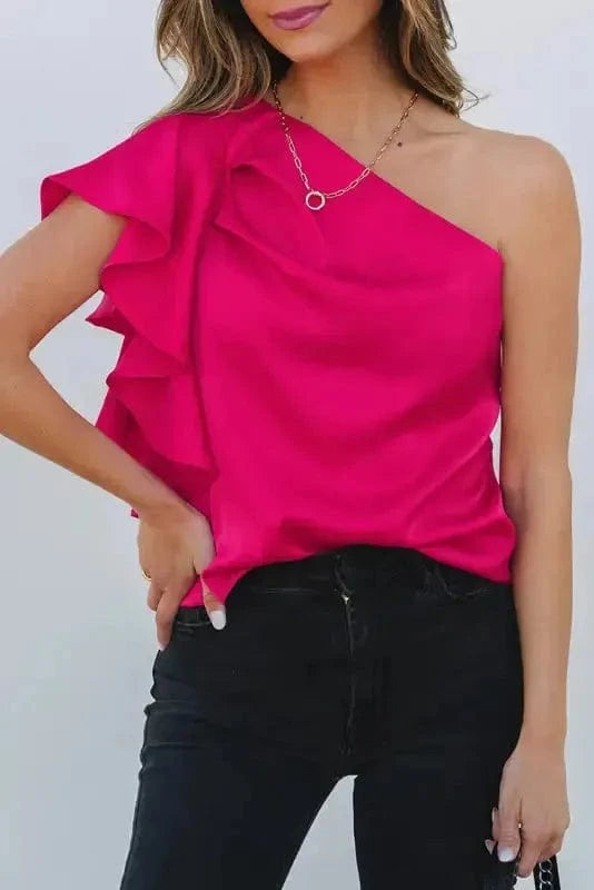 Blouses Blushing Elegance Asymmetric Satin Blouse