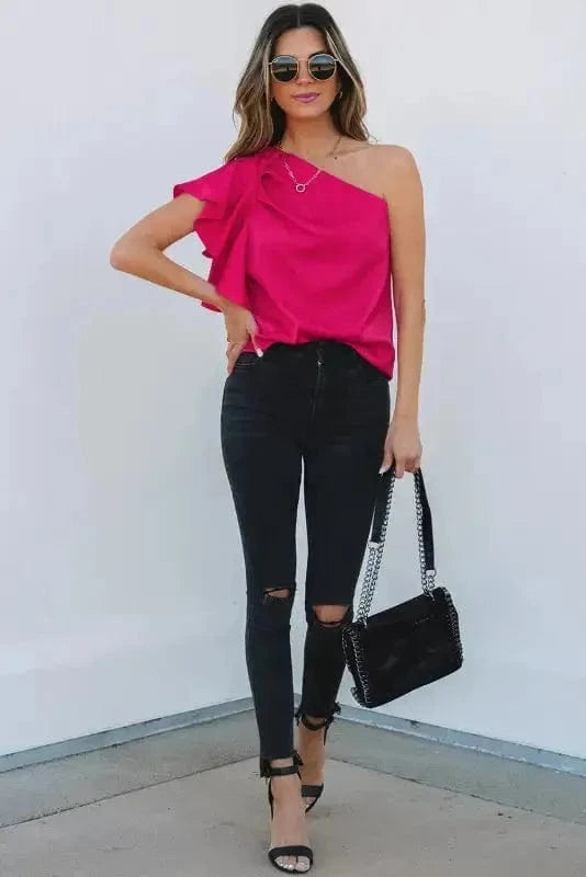 Blouses Blushing Elegance Asymmetric Satin Blouse