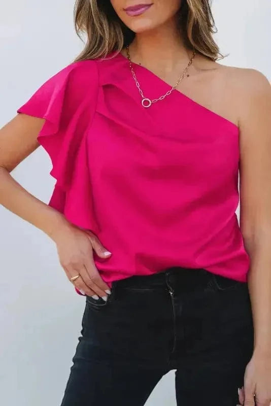 Blouses Blushing Elegance Asymmetric Satin Blouse