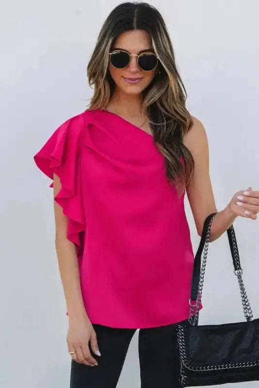 Blouses Blushing Elegance Asymmetric Satin Blouse