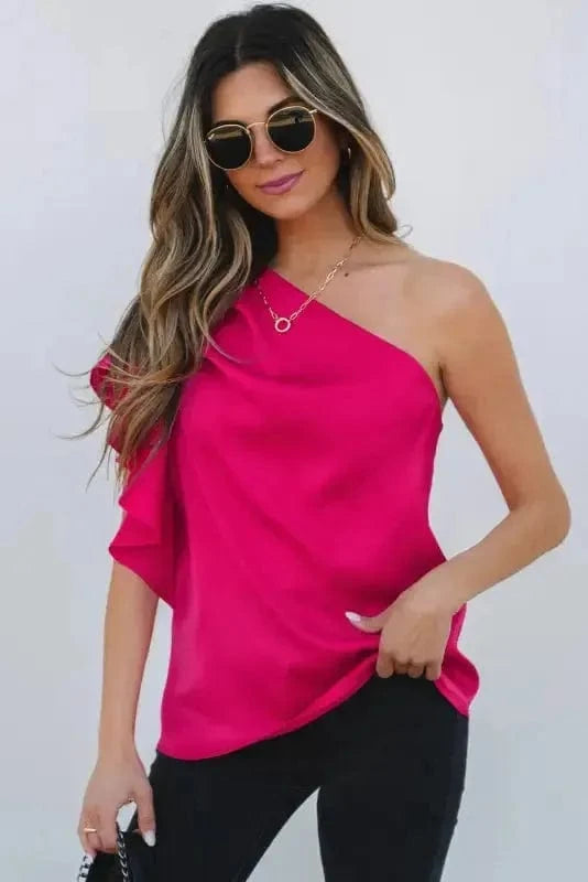 Blouses Blushing Elegance Asymmetric Satin Blouse