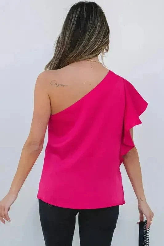 Blouses Blushing Elegance Asymmetric Satin Blouse