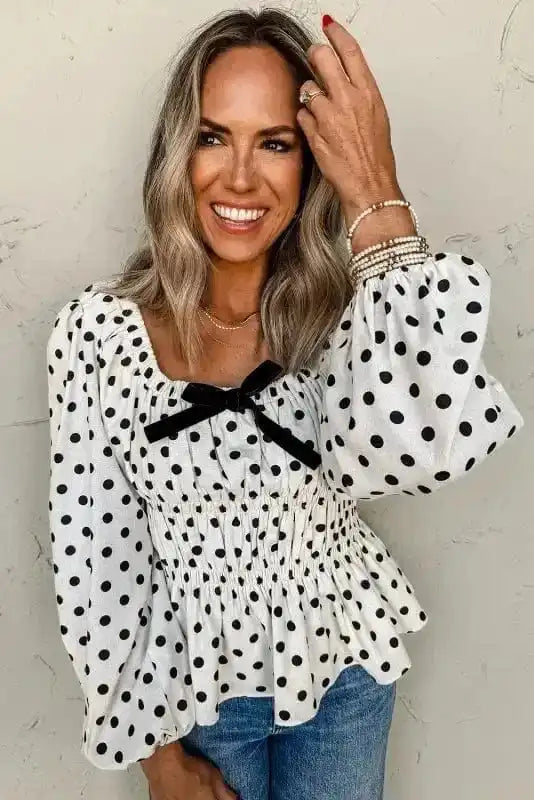 Blouses Bow Detail Polka Dot Blouse