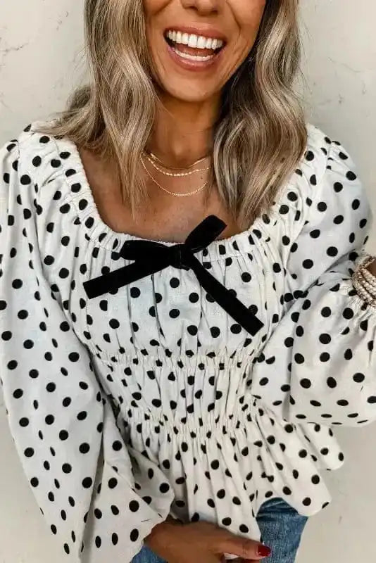 Blouses Bow Detail Polka Dot Blouse