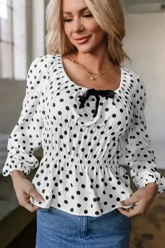Blouses Bow Detail Polka Dot Blouse