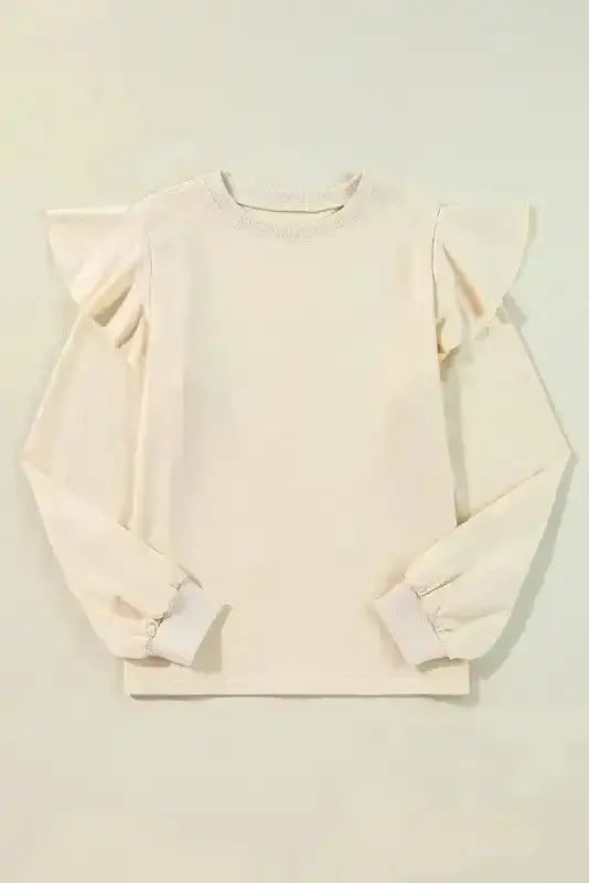 Back view of Solid Colour Cascading Ruffle Elegant Blouse showing long sleeves and graceful cascading ruffle silhouette — Fashionfitz