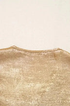 Blouses Elegant Gold Bow Tie Puff Sleeve Ruffle Blouse