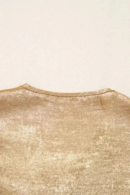 Blouses Elegant Gold Bow Tie Puff Sleeve Ruffle Blouse