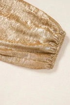 Blouses Elegant Gold Bow Tie Puff Sleeve Ruffle Blouse