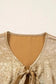 Blouses Elegant Gold Bow Tie Puff Sleeve Ruffle Blouse