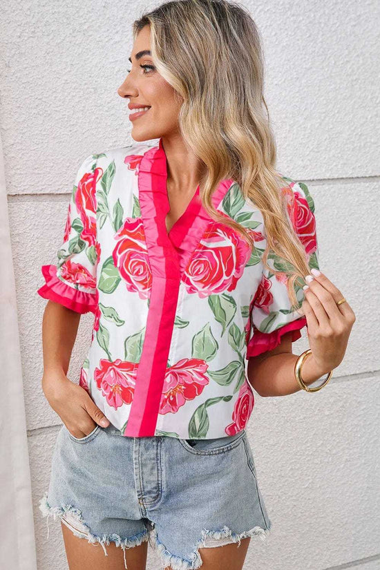 Blouses Fashionfitz Rosy Bloom Frill Blouse for Trendy Looks