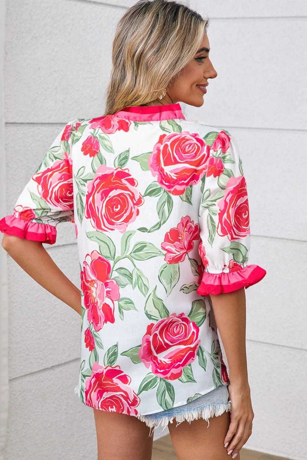 Blouses Fashionfitz Rosy Bloom Frill Blouse for Trendy Looks