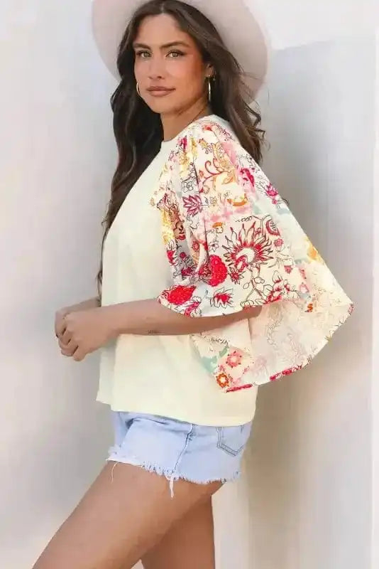 Blouses Floral Fusion Beige Blouse