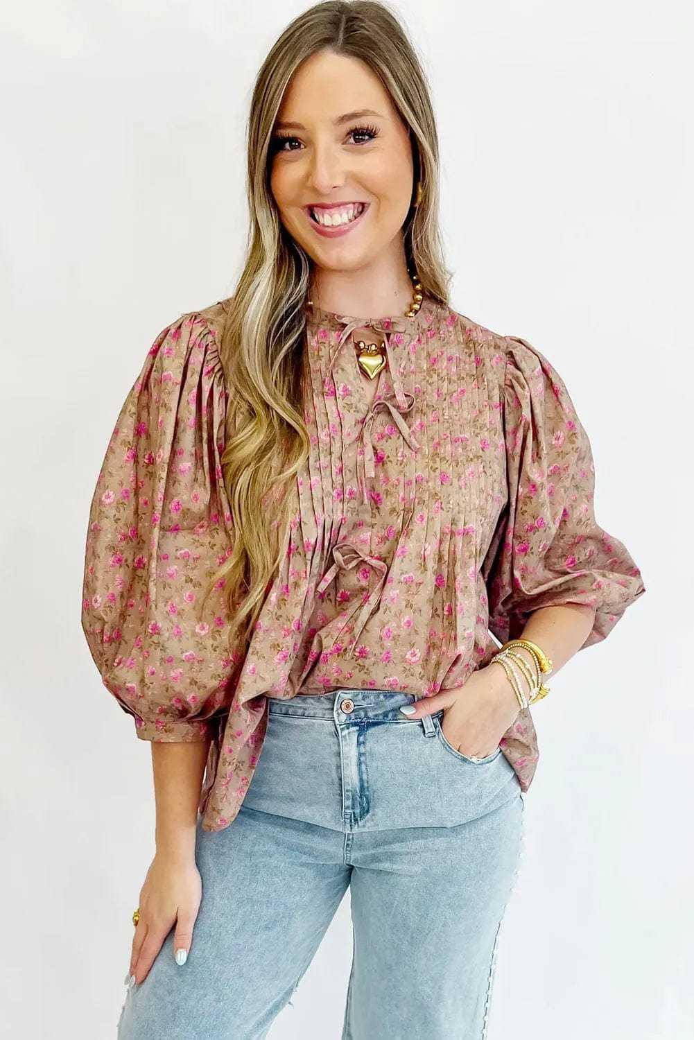Blouses Floral Half Sleeve Blouse Top – Women’s Boho Casual Printed Blouse
