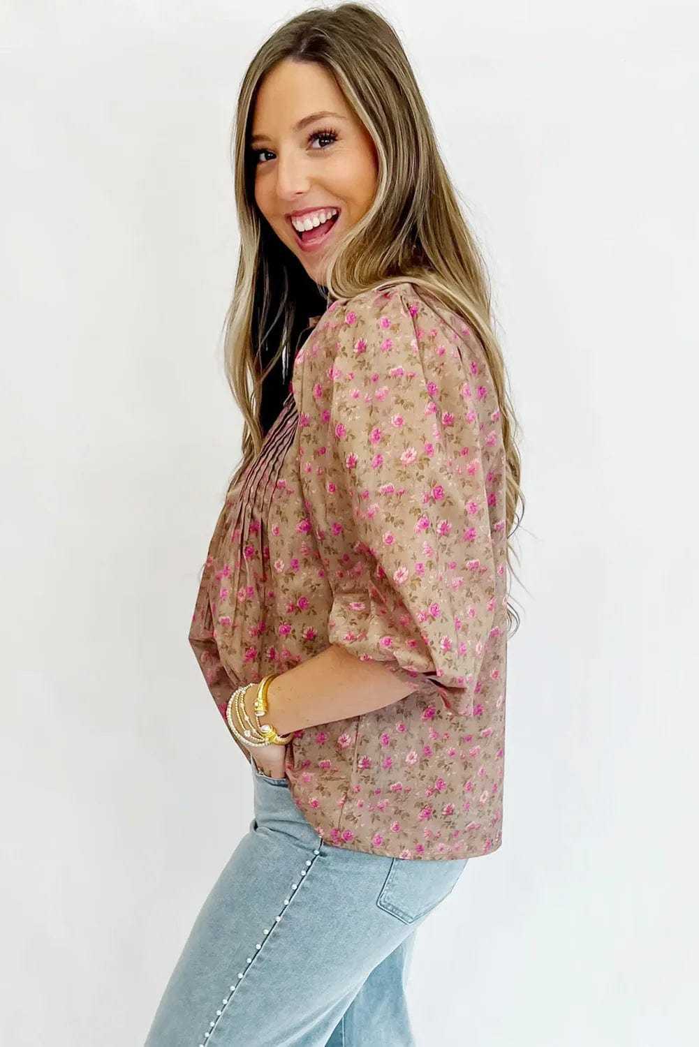 Blouses Floral Half Sleeve Blouse Top – Women’s Boho Casual Printed Blouse