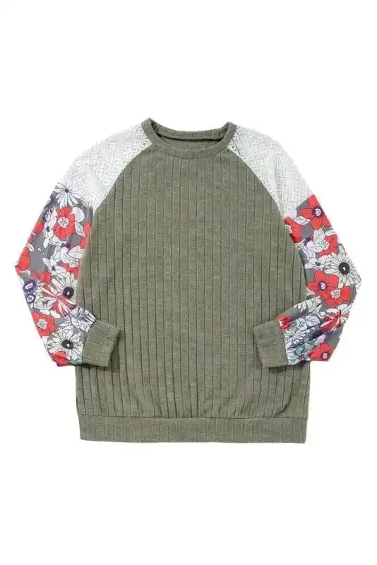 Blouses Floral Mosaic Ribbed Blouse