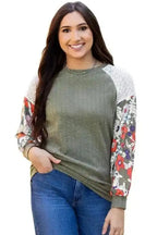 Blouses Floral Mosaic Ribbed Blouse