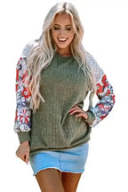 Blouses Floral Mosaic Ribbed Blouse