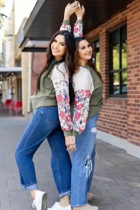 Blouses Floral Mosaic Ribbed Blouse
