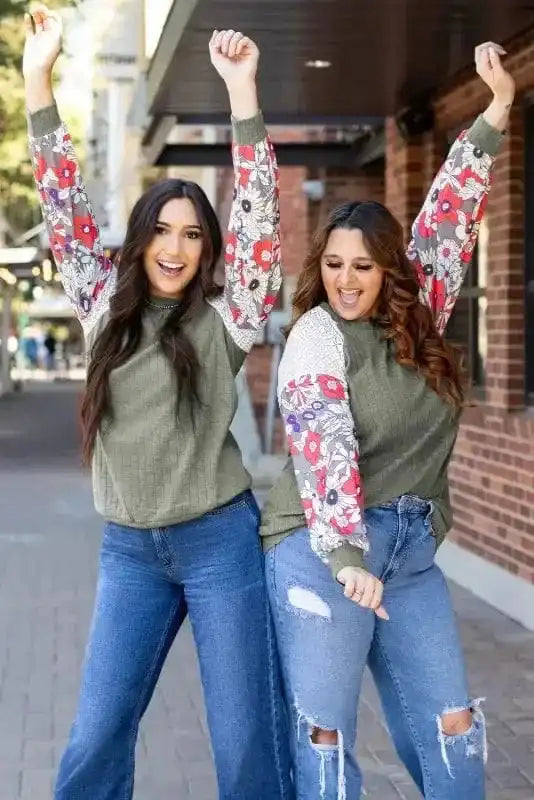 Blouses Floral Mosaic Ribbed Blouse