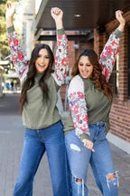 Blouses Floral Mosaic Ribbed Blouse