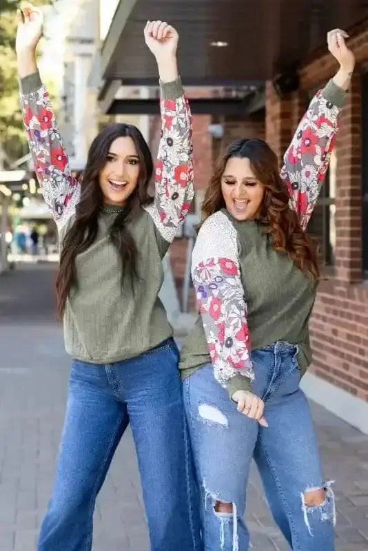 Blouses Floral Mosaic Ribbed Blouse