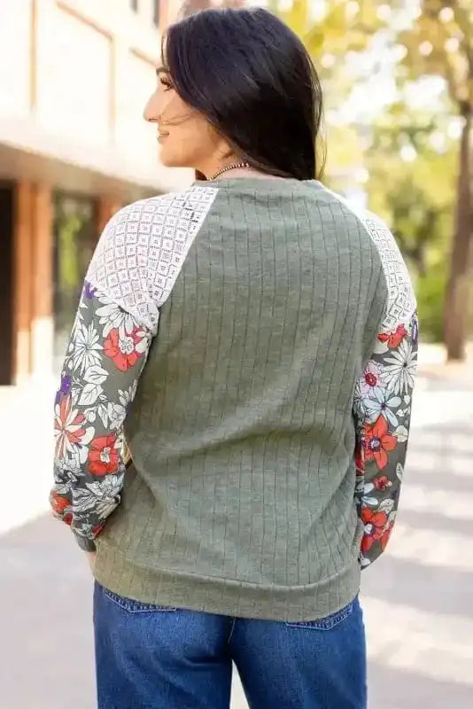 Blouses Floral Mosaic Ribbed Blouse
