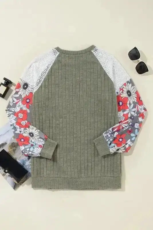 Blouses Floral Mosaic Ribbed Blouse