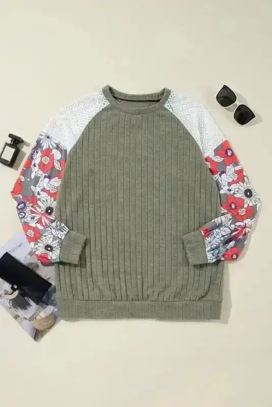 Blouses Floral Mosaic Ribbed Blouse
