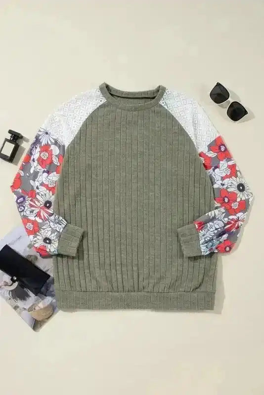 Blouses Floral Mosaic Ribbed Blouse