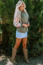 Blouses Floral Mosaic Ribbed Blouse