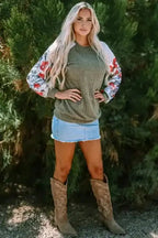 Blouses Floral Mosaic Ribbed Blouse